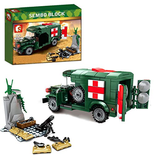 HZYM Juguetes de armas militares, 262 piezas WW2 Camión de ambulancia militar con minifiguras y armas, Conjunto de juego del ejército militar compatible con Lego