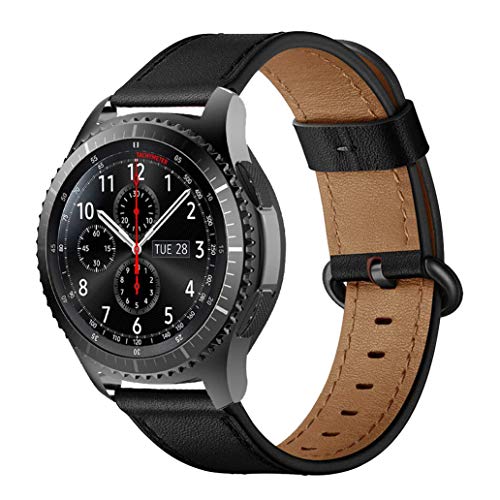 iBazal Correas Galaxy Watch 46mm Cuero 22mm Bandas Piel Pulseras Compatible con Samsung Gear S3 Frontier Classic Reemplazo para Huawei Watch 2 Classic/GT 46mm/Honor Magic,Ticwatch Pro/E2/S2 - Negro