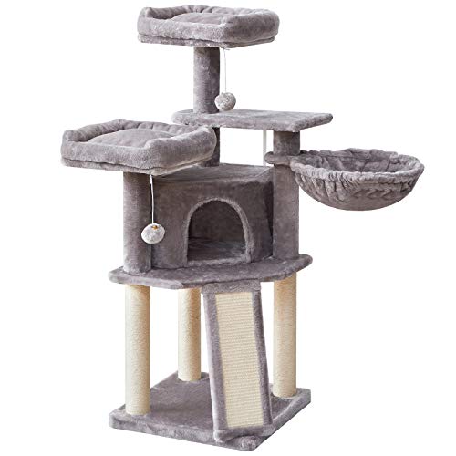 IBUYKE Árbol para Gatos, Torre de Gato rascador Árbol con Escalera de Sisal Bola de Campana, Altura 118cm Gris Claro CT012W IBUYKE Árbol para Gatos, Torre de Gato rascador Árbol con Escalera de Sisal Bola de Campana, Altura 118cm Gris Claro CT012W