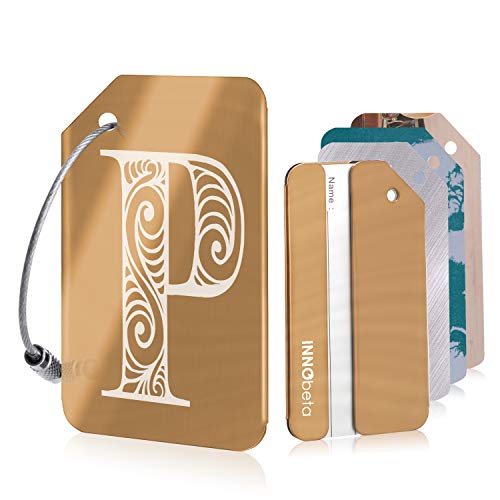 Identificador de Maletas, Diseño Inicial Etiquetas para Maletas de Viaje, Acero Inoxidable Etiquetas para Equipaje con 2 Bucles de Acero Inoxidable y 3 Información Adicionales, Oro Rosa, Letra P Identificador de Maletas, Diseño Inicial Etiquetas para Maletas de Viaje, Acero Inoxidable Etiquetas para Equipaje con 2 Bucles de Acero Inoxidable y 3 Información Adicionales, Oro Rosa, Letra P