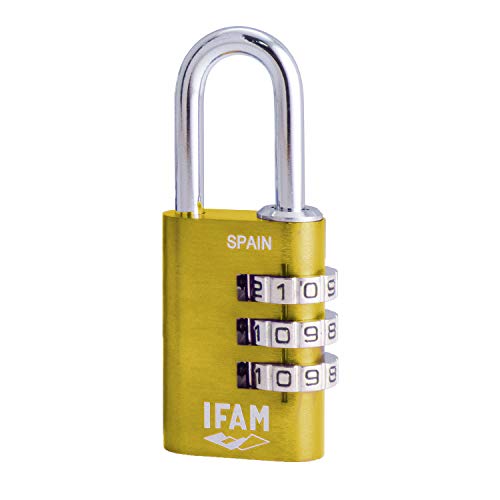Ifam Col Combi20 (000612A) – Candado de combinación, 20mm, color amarillo, 3 rodillos (1.000 combinaciones) cuerpo aluminio, arco diámetro 3mm, candado para maleta, viaje, gimnasio, taquilla, colegio Ifam Col Combi20 (000612A) – Candado de combinación, 20mm, color amarillo, 3 rodillos (1.000 combinaciones) cuerpo aluminio, arco diámetro 3mm, candado para maleta, viaje, gimnasio, taquilla, colegio