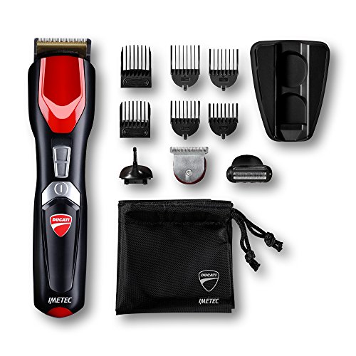 Imetec Ducati GK 808 - Kit Recortador de Barba Circuit, 13 en 1 para Rostro y Cuerpo, Cuchillas Revestidas con Titanio, Cuchilla Extragrande, Retocador de Precisión