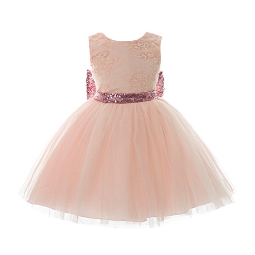 Inlefen Girls Bowknot Lace Princess Skirt Summer Sequins Vestidos para bebés niños pequeños 0-5 años Old Pink 90/1-2years