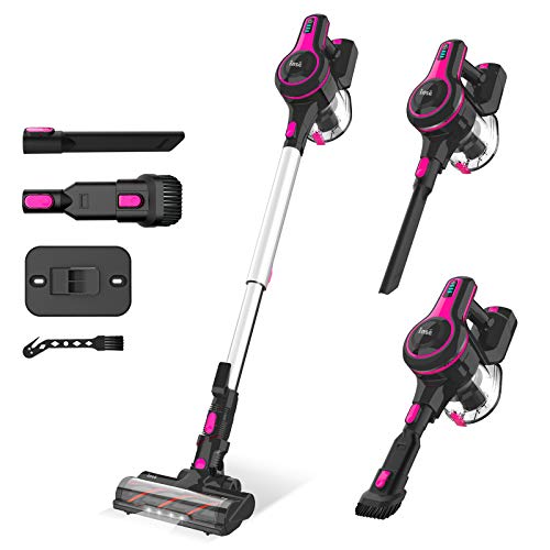 INSE Aspirador Sin Cable, 4 en 1 Vertical Escopa y de Mano Aspirador Escoba Sin Cable, Autonomía hasta 45min, Filtración de 3 Etapas, Capacidad 1.2L, Gran Cepillo Motorizado, Luz LED (Rosa Roja) INSE Aspirador Sin Cable, 4 en 1 Vertical Escopa y de Mano Aspirador Escoba Sin Cable, Autonomía hasta 45min, Filtración de 3 Etapas, Capacidad 1.2L, Gran Cepillo Motorizado, Luz LED (Rosa Roja)