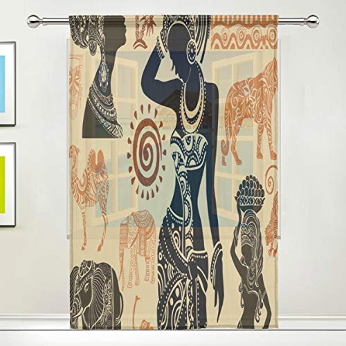 ISAOA Cortina de tul transparente, juego africano de cortina de ventana para sala de estar/dormitorio, ventana para el hogar, decoración y moda individual, panel 132 x 213 cm