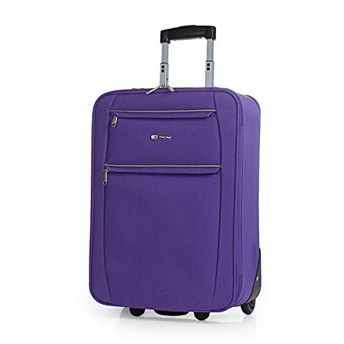 ITACA - Maleta Cabina de Viaje 2 Ruedas Trolley 55 cm de poliéster eva. Equipaje de Mano. pequeña semirígida cómoda y Ligera. Blanda. Calidad t71950, Color Morado