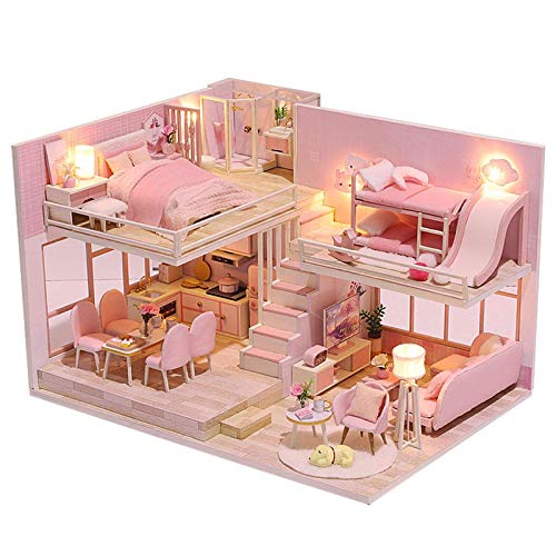 Iwinna DIY Miniature Dollhouse Kit - DIY Dollhouse with Furniture Light Mini Apartment Model Kit
