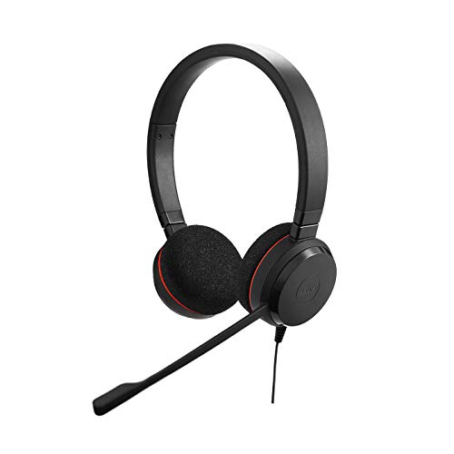 Jabra Evolve 20 UC - Auriculares Estéreo de Comunicaciones Unificadas para VoIP Softphone - Cancelación Pasiva de Ruido - Cable USB con Unidad de Control - Negro