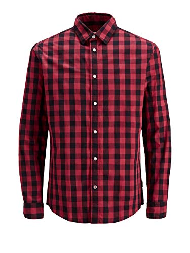 Jack & Jones Jjegingham Shirt L/s Camisa, Multicolor (Brick Red Checks:Mixed Black), XX-Large para Hombre