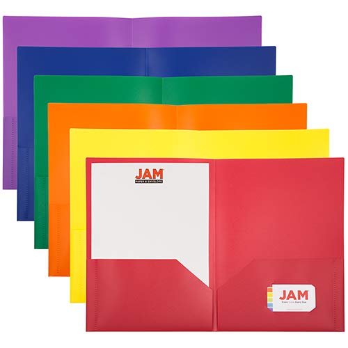 JAM PAPER Carpetas de Plástico A4 de 2 Bolsillos POP - 230 x 325,4 mm - Surtido de Colores Primarios - Paquete de 6