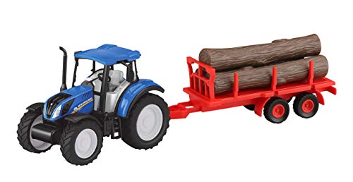 Jamara 460530 New Holland Traktor - Juego de Troncos de árbol (Escala 1:32, Licencia Oficial, diversión para los pequeños Agricultores, diseño detallado, Colgante Desmontable), Color Azul