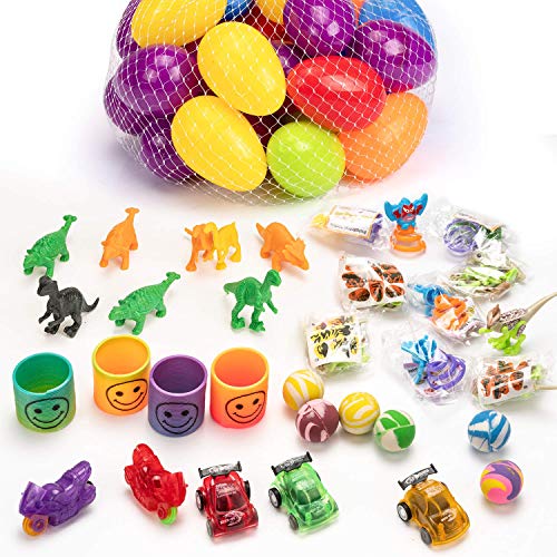 JamBer 36 Piezas Sorpresa Accesorios Huevos de Pascua Rellenos con de Dinosaurios y Mini Coches de Juguetes para Niños para Decoración de Fiesta de Pascua Hunt