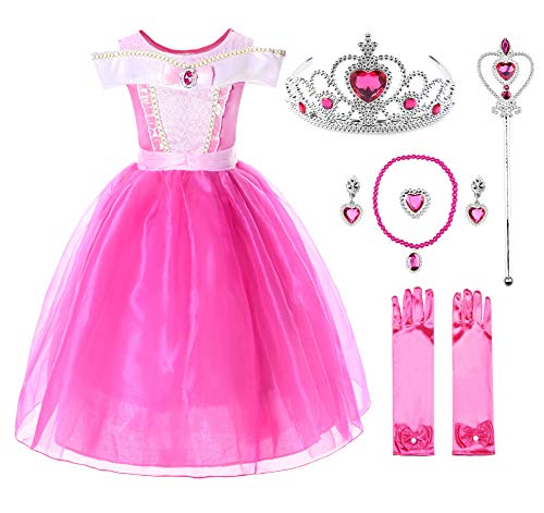 JerrisApparel Niña Princesa Aurora Disfraz Vestir Bella Durmiente Vestito (3 años, por la Tobillo con Accesorios)