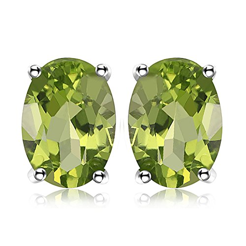 JewelryPalace Pendientes 1.8ct Genuino Peridoto Verde Oval Natural Piedra de nacimiento Aretes Plata de ley 925