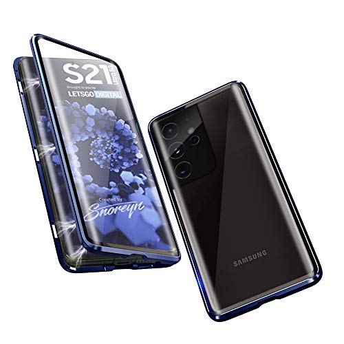 JoiCase Funda para Samsung Galaxy S21 Ultra Adsorcion Magnetica Carcasa 360 Grado Protección Estuche Marco Aluminio Vidrio Templado Anti Choque Metal Flip Cover - Negro