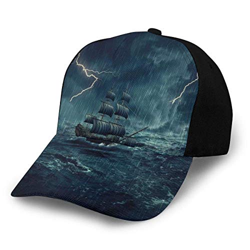 JONINOT Sombrero Deportivo Ligero Gorra de Carrera Suave Tormentoso Clima lluvioso Olas Pirata Barco Vintage Navegación Pintura al óleo