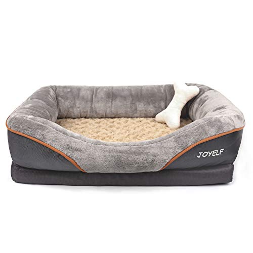 Joyelf Cama ortopédica para perros de espuma viscoelástica con funda extraíble y lavable, 4 tamaños