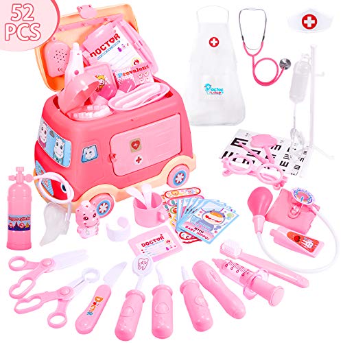 joylink Maletin Medicos, 52 Piezas Maletín Doctor Juguetes Disfraz Doctora Enfermera Kit Médico Conjunto Dental Juegos de rol Juegos Regalos para Niñas Niños