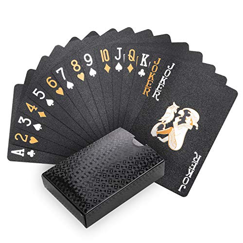 joyoldelf Baraja Poker Plastico Negro - Playing Cards Poker Mágico Impermeables, Juego de Cartas Fiestas y Juegos