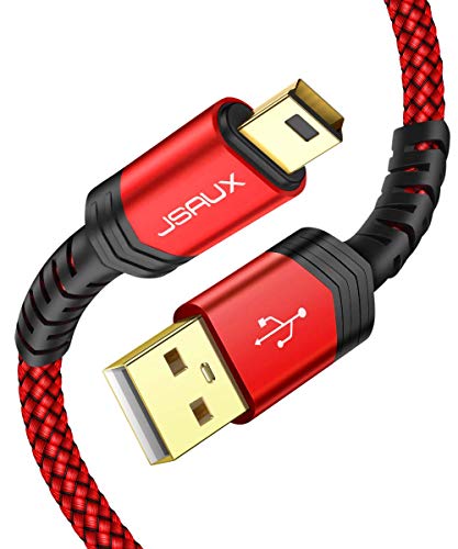 JSAUX Cable Mini USB[3M] USB Tipo A a USB Mini B 2.0 Cable de Carga de Datos Compatible con Controlador PS3,GPS,Tabletas GoPro, Canon Nikon Disco Duro, Reproductor MP3, Tiptoi -Rojo