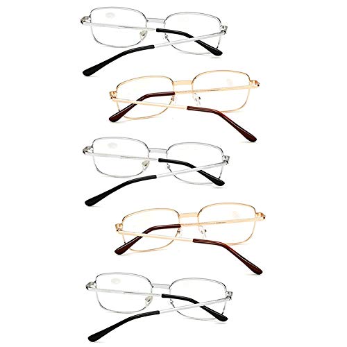 JTeam Gafas De Calidad 5 Pares Gafas De Lectura For Hombre Y Mujer. Montura De Gafas Rectangulares Pesa Solo 20g Regalos For Ancianos (Color : 2Gold 3Silver, Size : 3.00X)