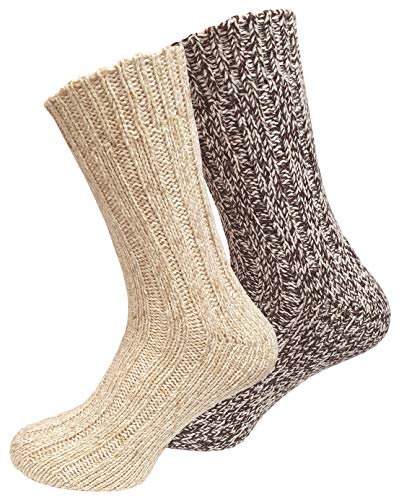Juego de 2 pares de calcetines noruegos (calcetines de lana), tejidos, unisex beige 39-42 Juego de 2 pares de calcetines noruegos (calcetines de lana), tejidos, unisex beige 39-42