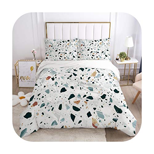 Juego de cama con funda de edredón y fundas de almohada 3D, diseño de estilo Queen, tamaño doble, tamaño nórdico, color gris mármol, 006-blanco