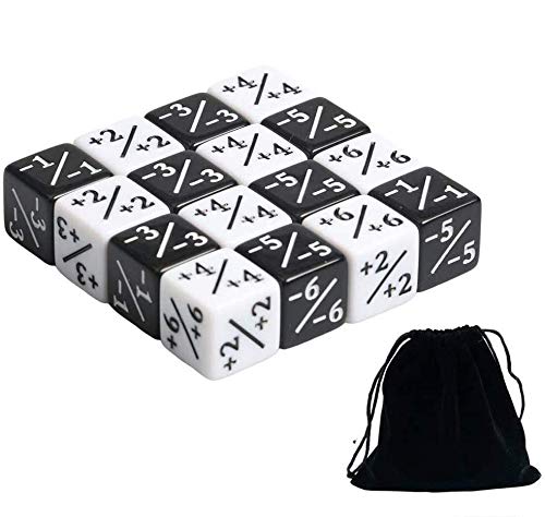 Juego de dados de 30 piezas con bolsillos: 15 x blanco 1/1 y 15 x negro -1 / -1, ficha D6 para CCG, MTG, juegos de cartas