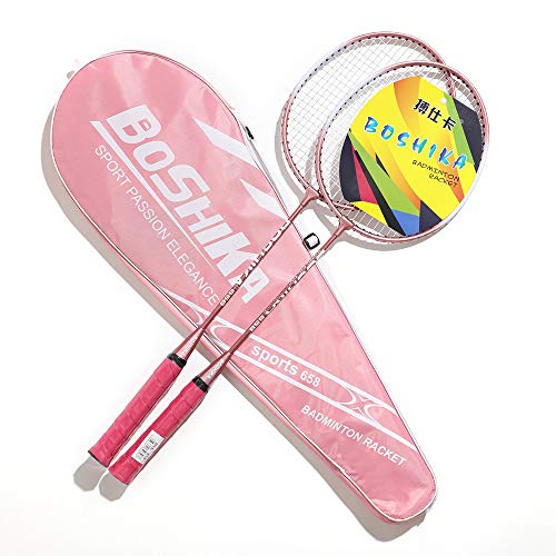 Juego De Raquetas De Bádminton, Paquete De 2 Raquetas De Bádminton con 3 Volantes Y Bolsa De Transporte Raqueta De Bádminton De Fibra De Carbono Ligera,Rosado