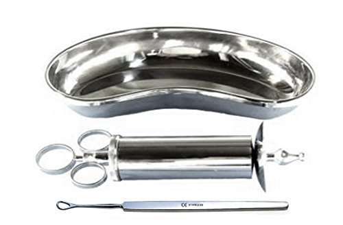 Juego de tres elementos para limpieza de cerumen Instruments GB®: jeringa para el oído, removedor de cerumen y bol en forma de riñón, CE Juego de tres elementos para limpieza de cerumen Instruments GB®: jeringa para el oído, removedor de cerumen y bol en forma de riñón, CE