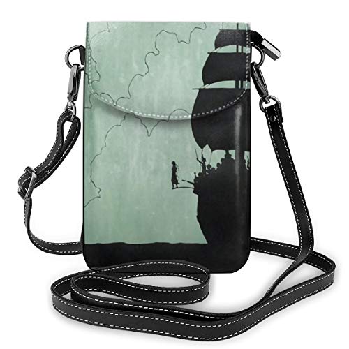 Jump Of Pirate Ship Mini Crossbody de cuero para el hombro para teléfono móvil bolsillo para mujeres al aire libre Camping bolsa deportiva