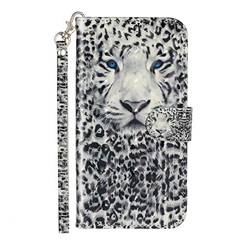 JZ [3D Painted Flip Cover Compatible with iPhone 12 Pro MAX Wallet Funda with Wrist Strap - Leopard