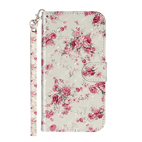 JZ [3D Painted Flip Cover Compatible with Xiaomi Redmi Note 9 Pro/Redmi Note 9s Wallet Funda with Wrist Strap - Rose