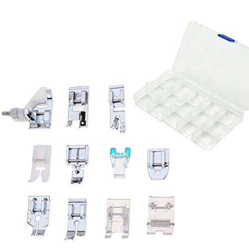 JZK 11 x Kit prensatelas para máquina coser con caja para Alfa Singer Carrefour Cantante Hermano Janome Toyota Elna AEG JZK 11 x Kit prensatelas para máquina coser con caja para Alfa Singer Carrefour Cantante Hermano Janome Toyota Elna AEG
