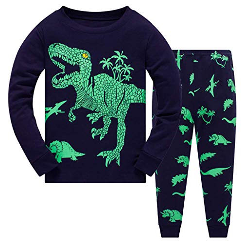 K-youth Ropa De Dormir Cuatro Estaciones Pijamas Bebé Niño Camiseta de Manga Larga con Estampado de Dinosaurio para niños Infantil Inverno Ropa Set (Verde, 6-7 años)