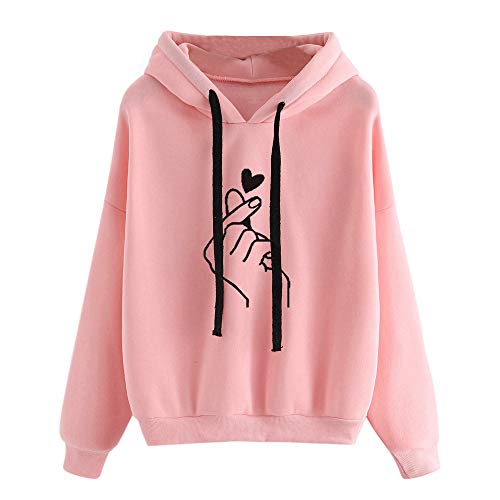 K-youth Sudadera con Capucha de Manga Larga con Estampado de Corazones para Mujer Deporte Sudaderas Mujer Tumblr Invierno Anchas (Rosa, S)