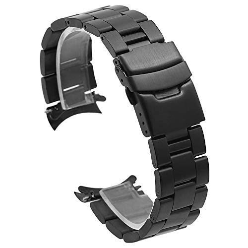 Kai Tian Watch Band Correas de reloj 20mm de acero inoxidable macizo Reemplazo de pulsera de reloj cónica negra Diseño de extremo curvo con hebilla plegable
