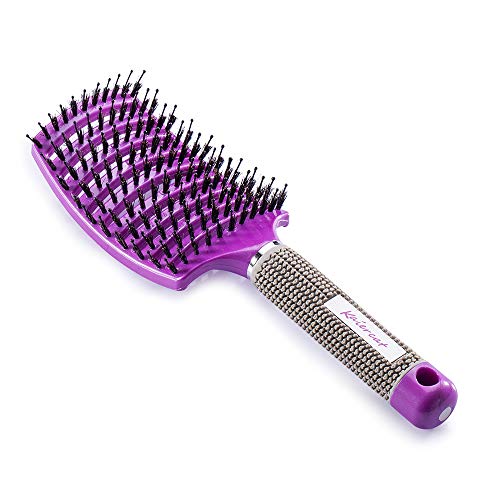 Kaiercat® Cepillo de cerdas de jabalí. mejor en desenredar cabello grueso ventilado para un secado más rápido con cerdas de jabalí 100% naturales para la distribución del aceite en el cabello(púrpura)