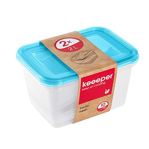 keeeper Set de 2 Fiambreras, 2 x 2 l, 20,5 x 15,5 x 10,5 cm, Fredo Fresh, Azul transparente keeeper Set de 2 Fiambreras, 2 x 2 l, 20,5 x 15,5 x 10,5 cm, Fredo Fresh, Azul transparente