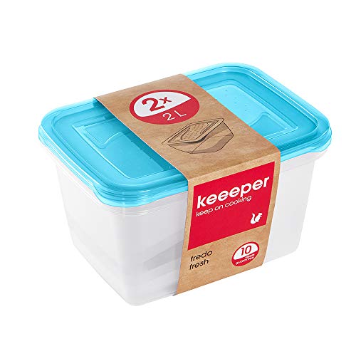 keeeper Set de 2 Fiambreras, 2 x 2 l, 20,5 x 15,5 x 10,5 cm, Fredo Fresh, Azul transparente