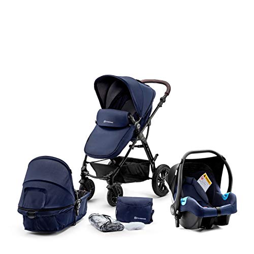 Kinderkraft Carrito Bebé 3 Piezas MOOV, Capazo, Silla Paseo, Silla Coche, Azul