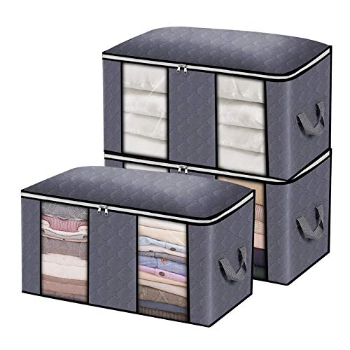king do way 3PCS Bolsa de Almacenamiento de Ropa de Gran Capacidad con Asa Reforzada y Compartimiento, Organizador Plegable y Transpirable para el Armario con Ventana Clara 60x43x35cm king do way 3PCS Bolsa de Almacenamiento de Ropa de Gran Capacidad con Asa Reforzada y Compartimiento, Organizador Plegable y Transpirable para el Armario con Ventana Clara 60x43x35cm