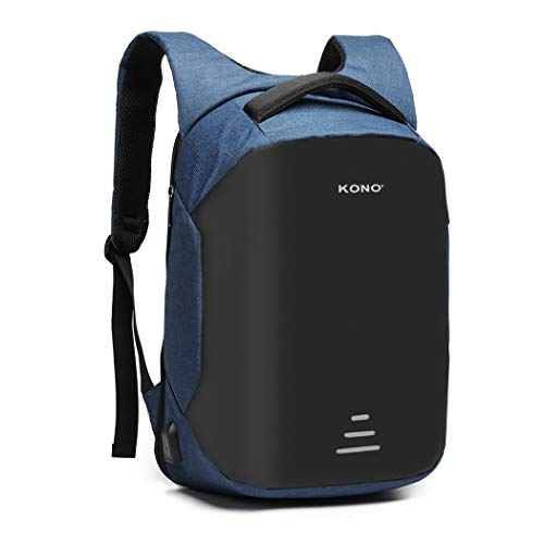 Kono Mochila de viaje para ordenador portátil, antirrobo de negocios, con puerto de carga USB, resistente al agua, mochila informal, para portátil de 15,6 pulgadas, azul marino (Azul) - E1946