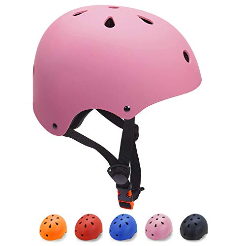 KORIMEFA Casco Bicicleta para Niños Casco Infantil Ajustable para Monopatín Patinaje BMX Esquiar, Casco para multibles Deportes niño niña de Edad de 3-13 años (Rosa, S)