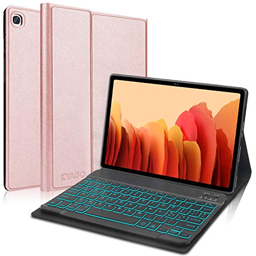 KVAGO Funda con Teclado Español para Tablet 10.4” Samsung Galaxy Tab A7 2020 SM-T505/T500/T507, Bluetooth Retroiluminación Teclado,Inteligente Carcasa con Auto-Sueño/Estela,Oro Rosa