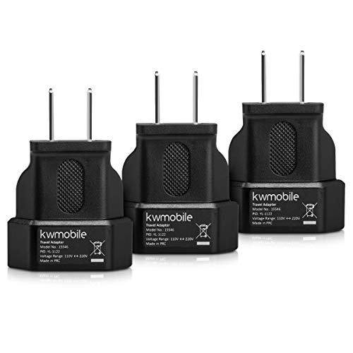 kwmobile 3X Adaptador de Viaje para EEUU - Adaptadores de Enchufe de EEUU a España y Europa - Conector USA Canadá Japón México Filipinas - Negro