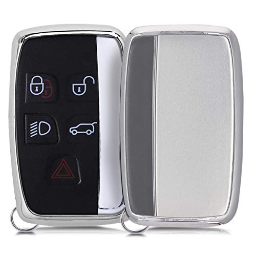 kwmobile Funda Compatible con Land Rover Jaguar Llave de Coche con Control Remoto de 5 Botones - Carcasa Suave de TPU - Cover de Mando y Control de Auto en Plateado Brillante