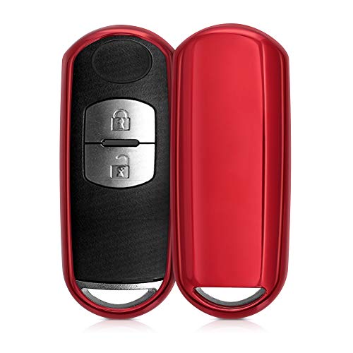kwmobile Funda Compatible con Mazda Llave de Coche Keyless Go de 2 Botones - Carcasa Suave de TPU - Cover de Mando y Control de Auto en Rojo Brillante