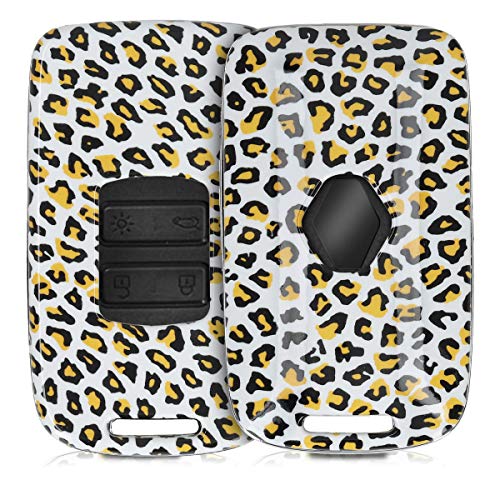 kwmobile Funda Compatible con Renault Llave de Coche Smart Key de 4 Botones (Solo Keyless Go) - Carcasa Dura para Llave de Coche Mando de Auto - Leopardo Negro/Amarillo/Blanco