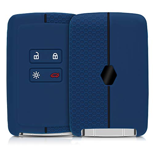 kwmobile Funda de Silicona Compatible con Renault Llave de Coche Smart Key de 4 Botones (Solo Keyless Go) - Carcasa Suave de Silicona - Case Mando de Auto Azul Oscuro/Negro